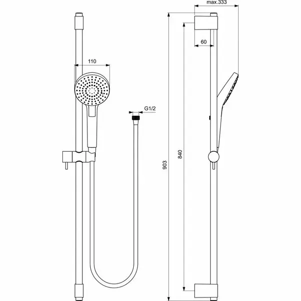 Set de dus Ideal Standard IdealRain Evo Round cu cu para dus 110 mm, bara 900 mm [2]