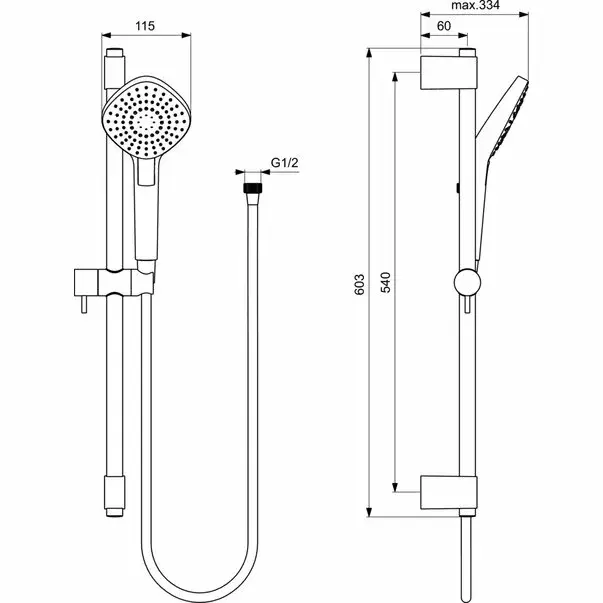 Set de dus Ideal Standard IdealRain EvoJet Diamond cu para dus 115 mm, bara 600 mm [2]