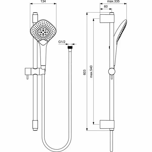 Set de dus Ideal Standard IdealRain EvoJet Diamond cu para dus 134 mm, bara 600 mm [2]