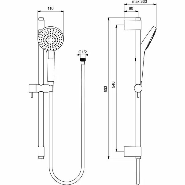 Set de dus Ideal Standard IdealRain EvoJet Round cu para dus 110 mm, bara 600 mm [2]