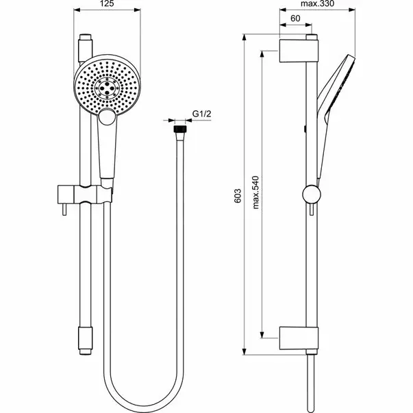 Set de dus Ideal Standard IdealRain EvoJet Round cu para dus 125 mm, bara 600 mm [2]