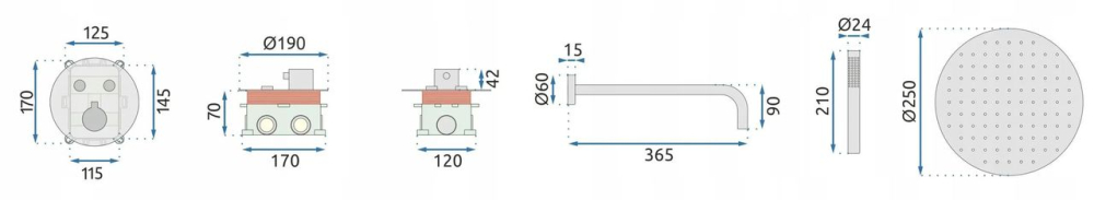 Set de duș incastrat Rea LUNGO cupru periat + BOX cu termostat [9]