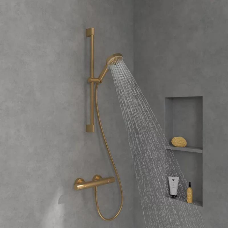 Set de duș Villeroy&Boch, Universal Showers, cu bară, pară duș și furtun, brushed gold [3]