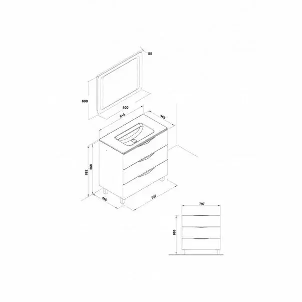 Set dulap baza pe pardoseala Gala Agata gri mat 3 sertare si lavoar Emma 80 cm [3]