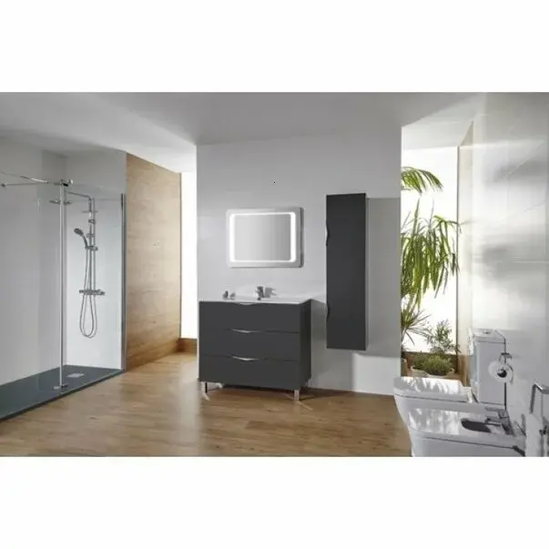 Set dulap baza pe pardoseala Gala Agata gri mat 3 sertare si lavoar Emma 80 cm [2]