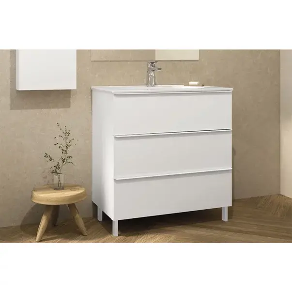 Set dulap baza pe pardoseala Gala Shona gri 3 sertare cu lavoar Klea 60 cm [3]