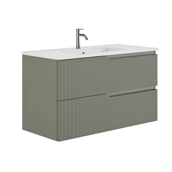 Set dulap baza suspendat Gala Canaletto 2 sertare 100 cm finisaj verde si lavoar Luc alb [2]