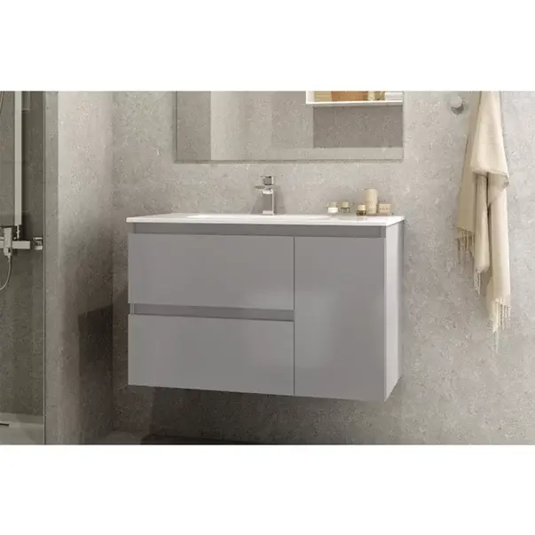 Set dulap baza suspendat Gala Daily antracit 2 sertare 1 usa si lavoar 90 cm [3]