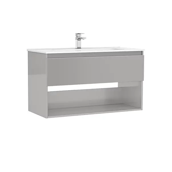 Set dulap baza suspendat Gala Daily gri 1 sertar cu lavoar 100 cm [1]