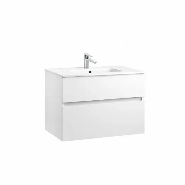 Set dulap baza suspendat Gala Jade alb lucios 2 sertare si lavoar 80 cm [1]