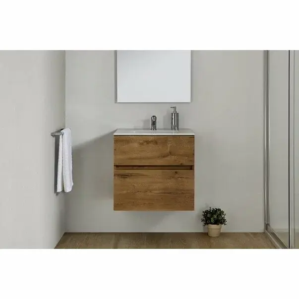 Set dulap baza suspendat Gala Jade stejar 2 sertare si lavoar 60 cm [2]