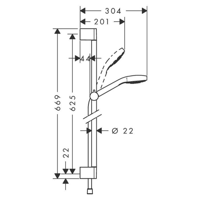 Set dus Hansgrohe, Croma Select S Vario Unica, cu bara dus 65 cm, 3 functii, crom [2]