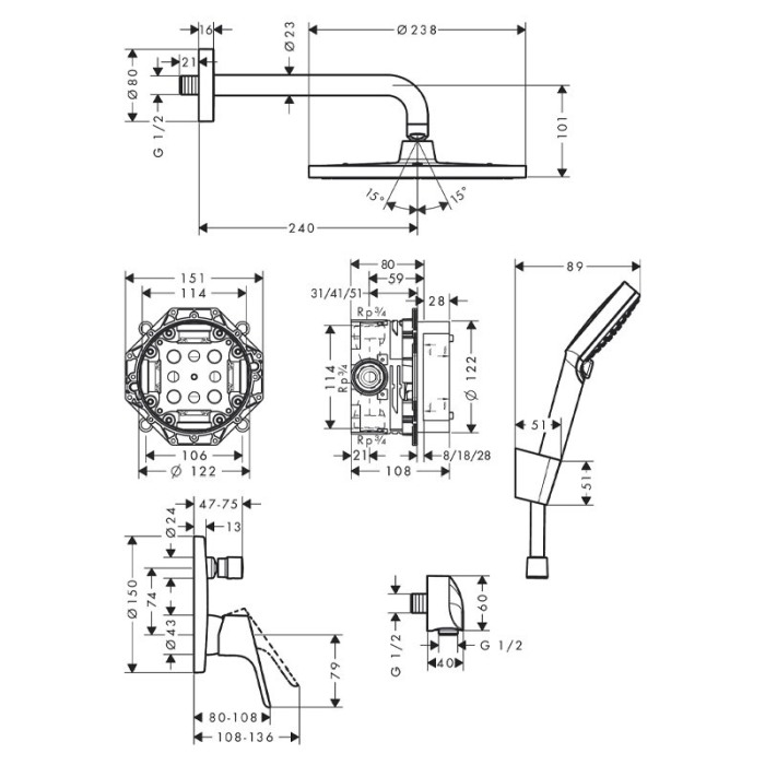 Set dus Hansgrohe, Crometta S, baterie dus incastrata, crom [2]