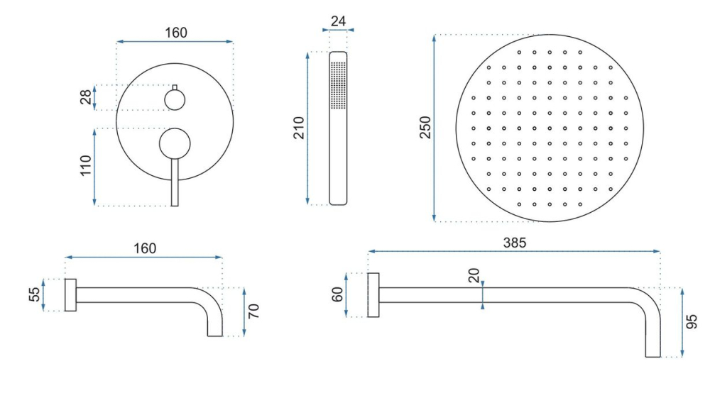 Set încastrat cadă și duș Rea Lungo titan + BOX [8]