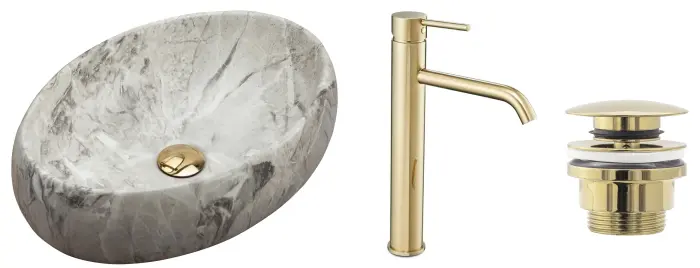 Set lavoar Linda Stone + baterie inalta Lungo auriu + dop universal auriu [9]
