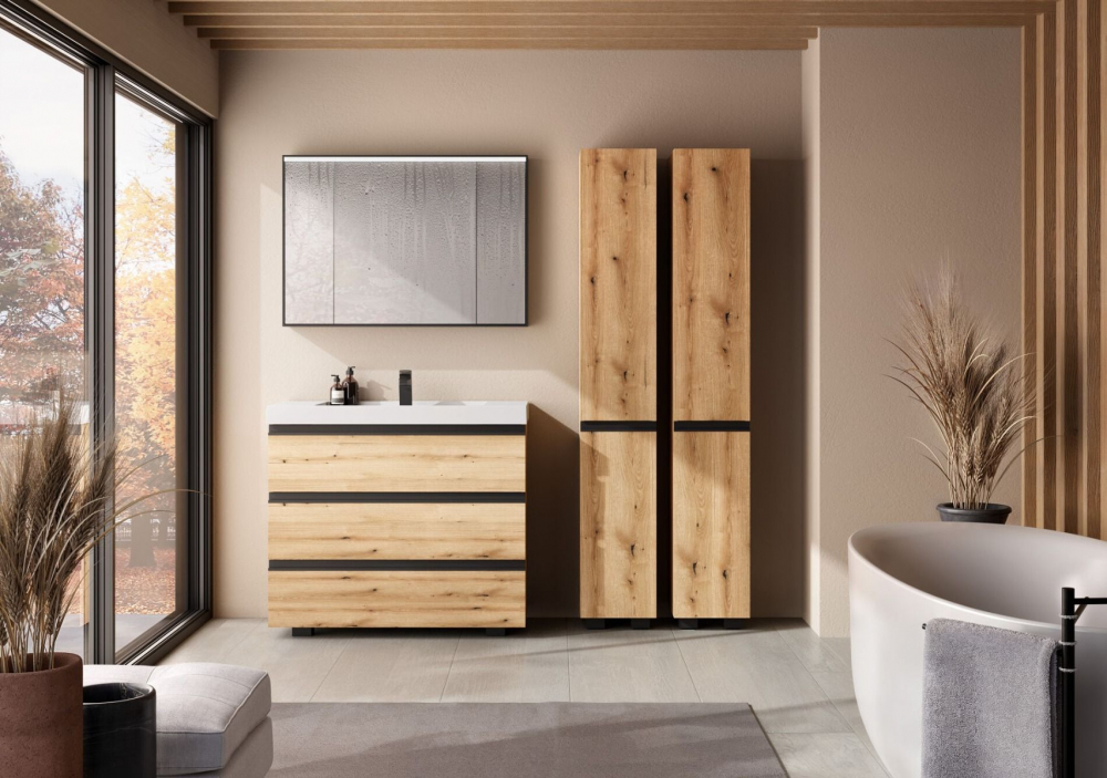 Set mobilier baie (masca suspendata cu 2 sertare si lavoar) Kolpa San Harmony 100x48xH61, stejar natur [3]