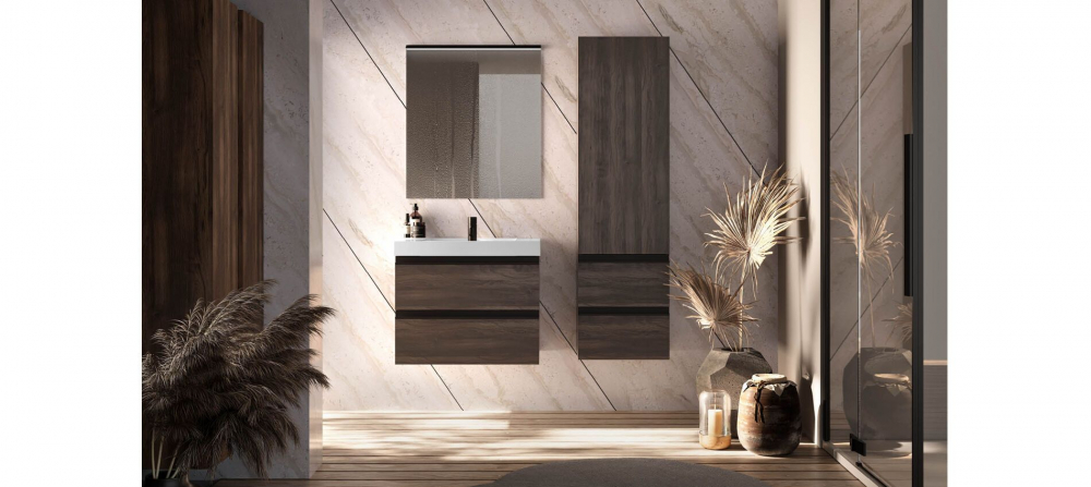 Set mobilier baie (masca suspendata cu 2 sertare si lavoar) Kolpa San Harmony 120x48xH61, stejar inchis [2]