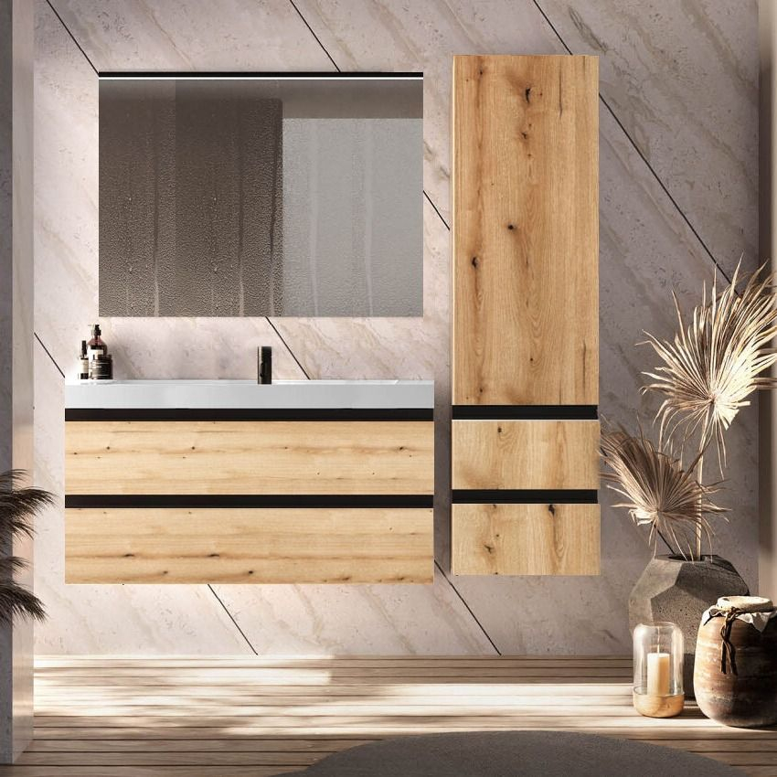 Set mobilier baie (masca suspendata cu 2 sertare si lavoar) Kolpa San Harmony 120x48xH61, stejar natur [3]