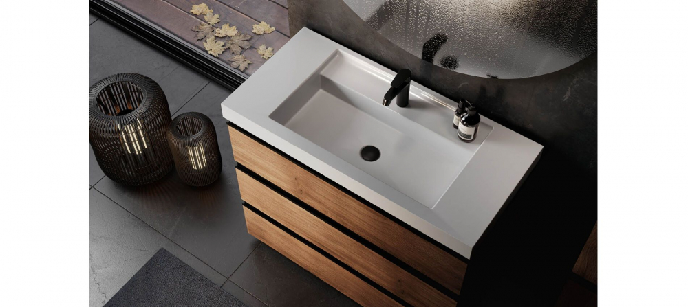 Set mobilier baie (masca suspendata cu 2 sertare si lavoar) Kolpa San Harmony 120x48xH61, stejar natur [2]