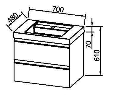Set mobilier baie (masca suspendata cu 2 sertare si lavoar) Kolpa San Harmony 70x48xH61, stejar inchis [7]