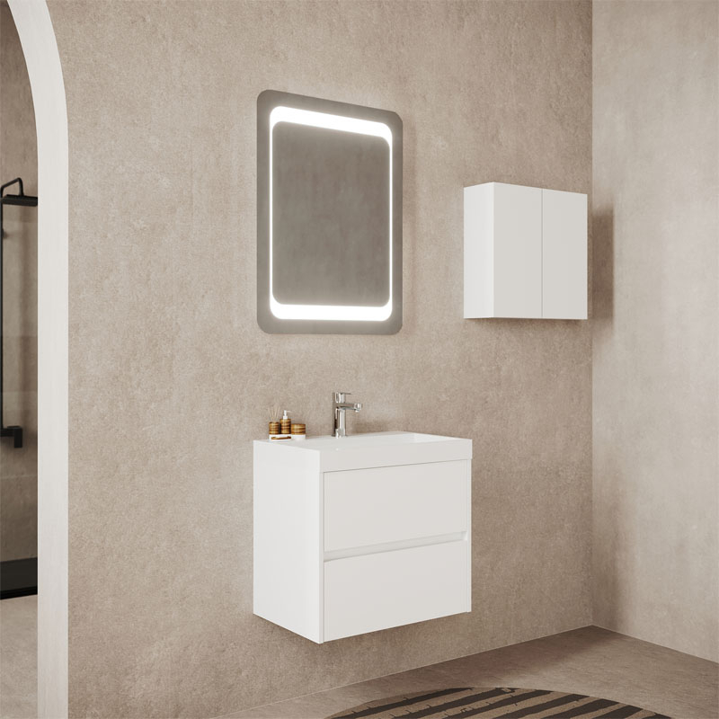 Set mobilier cu lavoar Fluminia, Fiori 60, cu sertare soft close, alb [5]