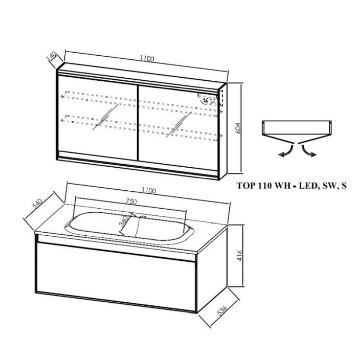 Set mobilier cu lavoar, Kolpasan, Pandora, suspendat, 110 cm, negru [2]