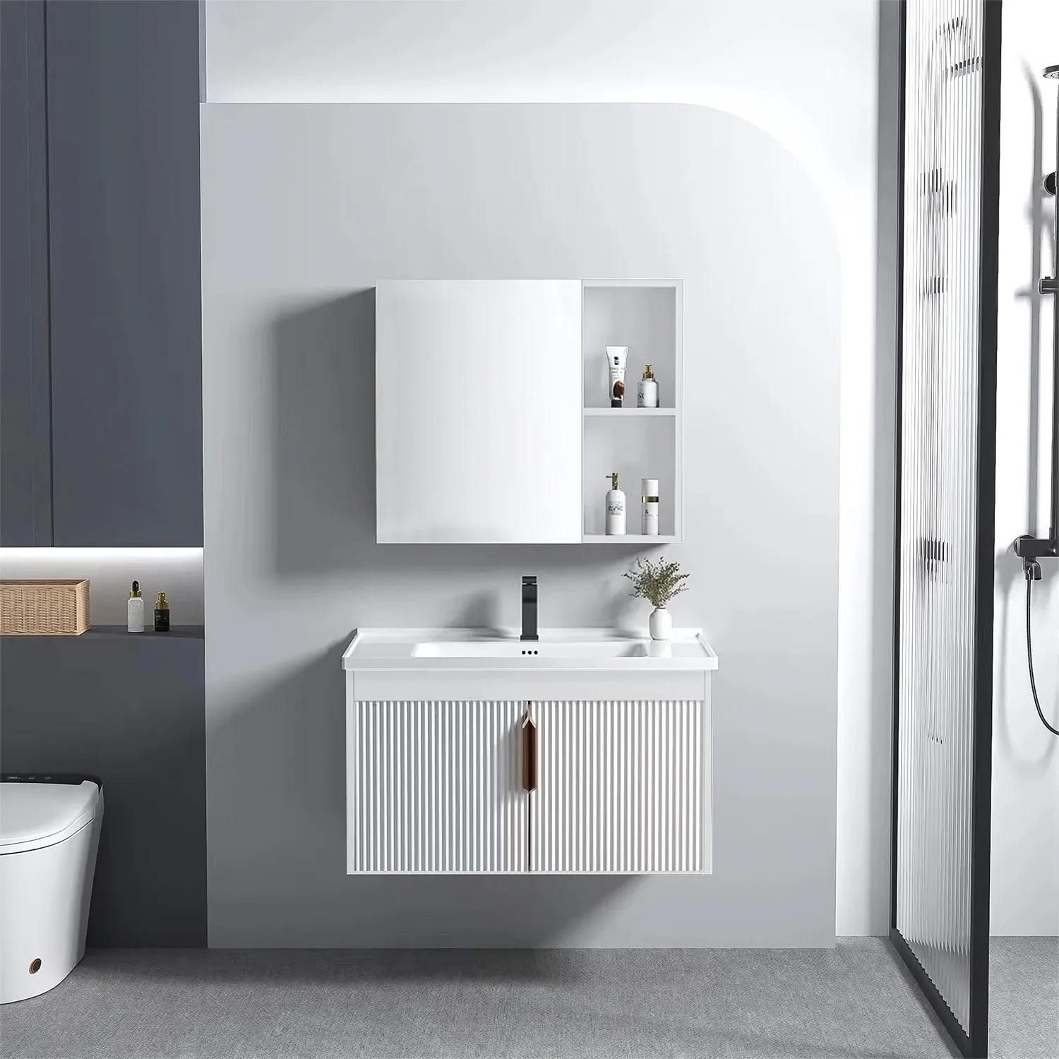 Set mobilier de baie cu lavoar Astor 60 cm Alb [2]