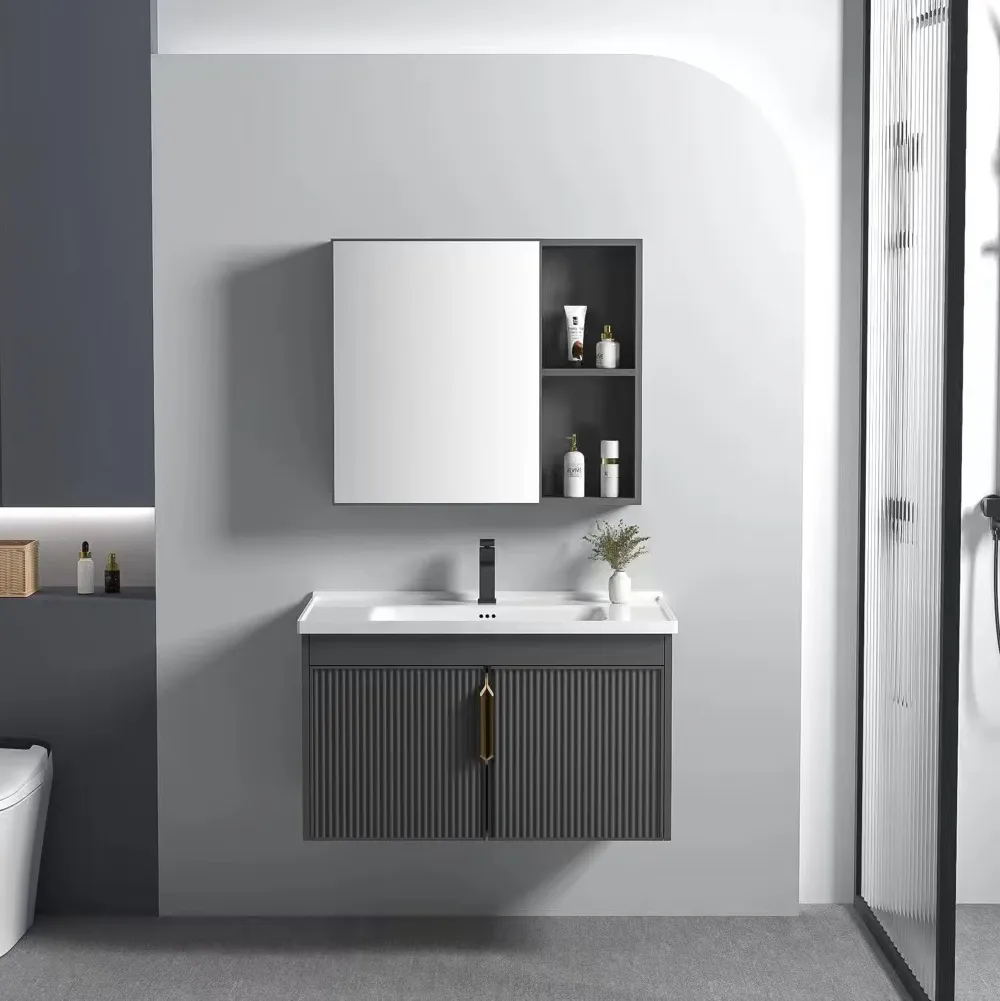 Set mobilier de baie cu lavoar Astor 60 cm Gri [3]