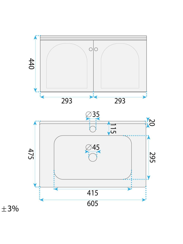 Set mobilier de baie cu lavoar Denver 60cm Crem [7]