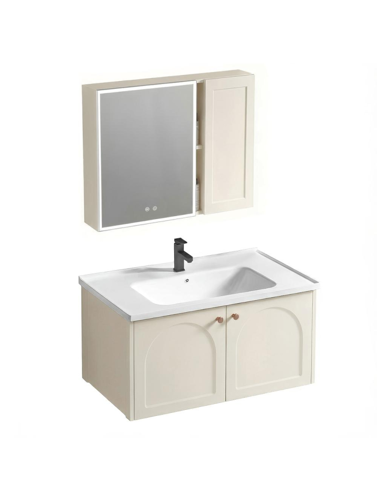 Set mobilier de baie cu lavoar Denver 80cm Crem [2]