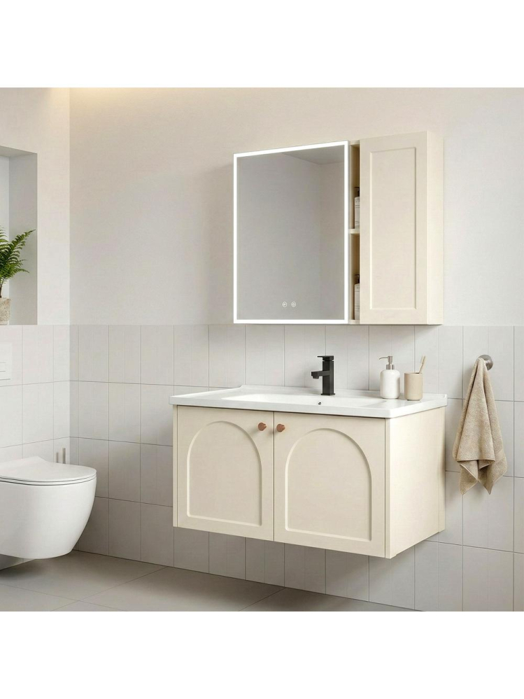 Set mobilier de baie cu lavoar Denver 80cm Crem [3]