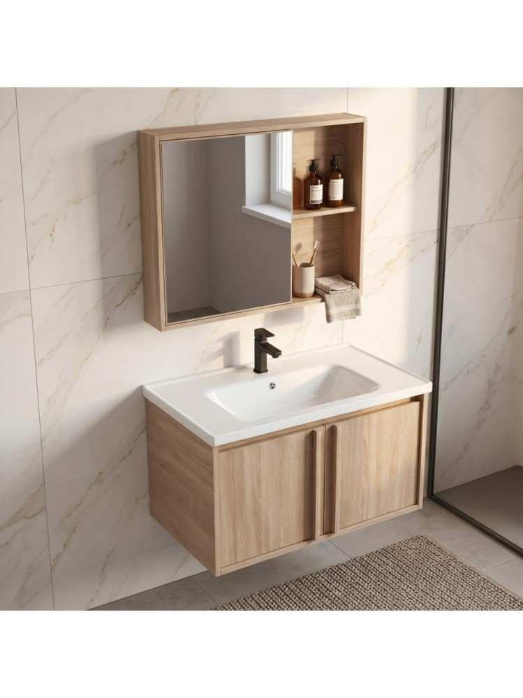 Set mobilier baie suspendat Rea Gama T25023 BXM 70cm bej cu lavoar ceramic [3]