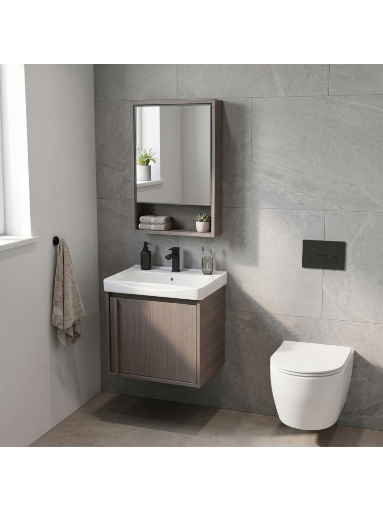 Set mobilier baie suspendat Rea Gama T25023 KJM 50cm maro cu lavoar ceramica [5]