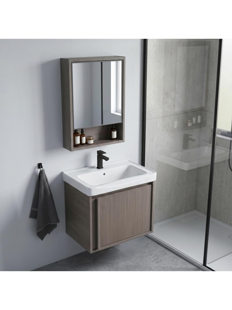 Set mobilier baie suspendat Rea Gama T25023 KJM 50cm maro cu lavoar ceramica [3]