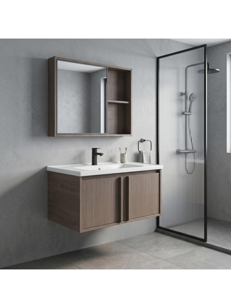 Set mobilier de baie cu lavoar Gama T25023 KJM 80CM maro [4]
