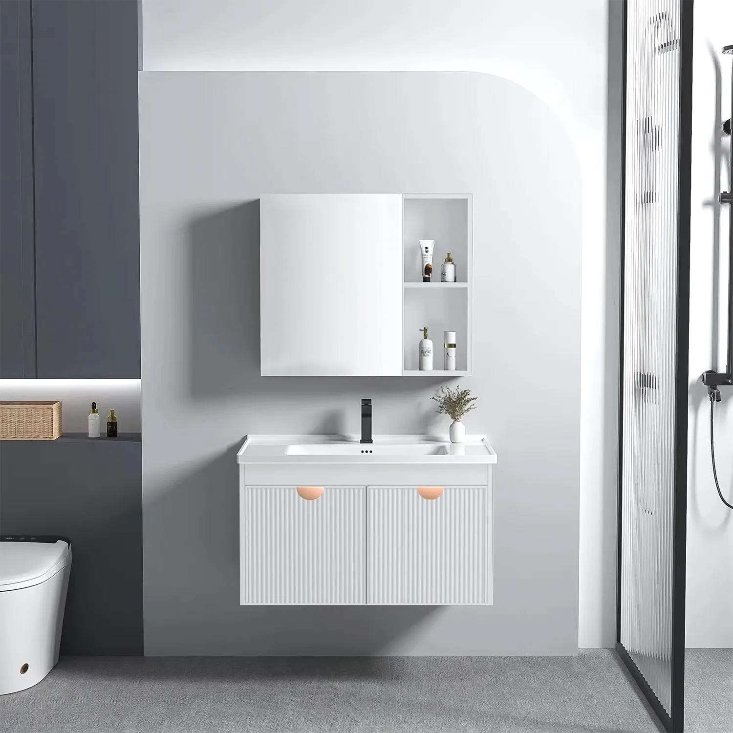Set mobilier de baie cu lavoar Mario 60 cm Alb [2]