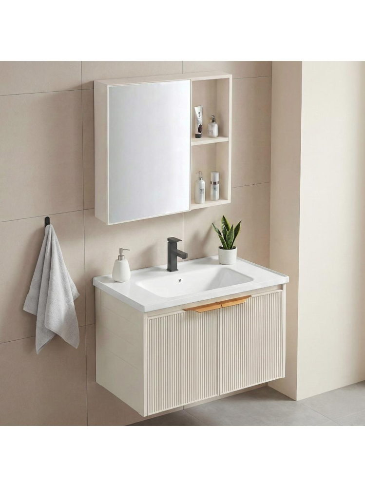 Set mobilier de baie cu lavoar Mario 60cm Bej [3]