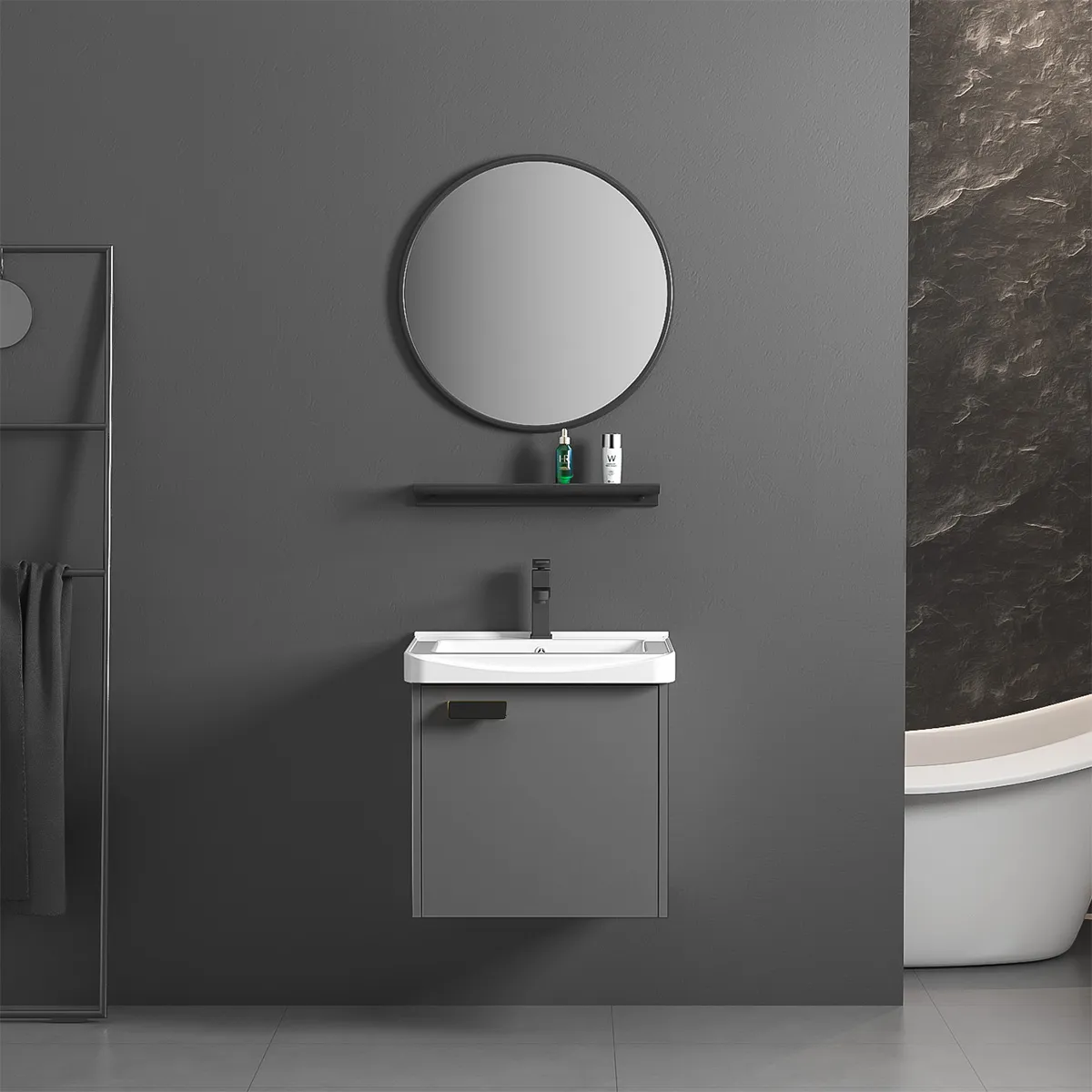 Set mobilier de baie cu lavoar Molly 40cm Gri [3]