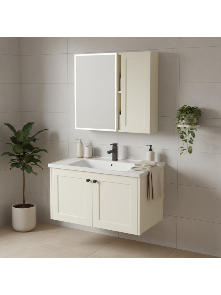 Set mobilier de baie cu lavoar Monti 60cm Crem [3]