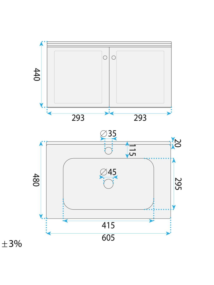 Set mobilier de baie cu lavoar Monti 60cm Crem [7]