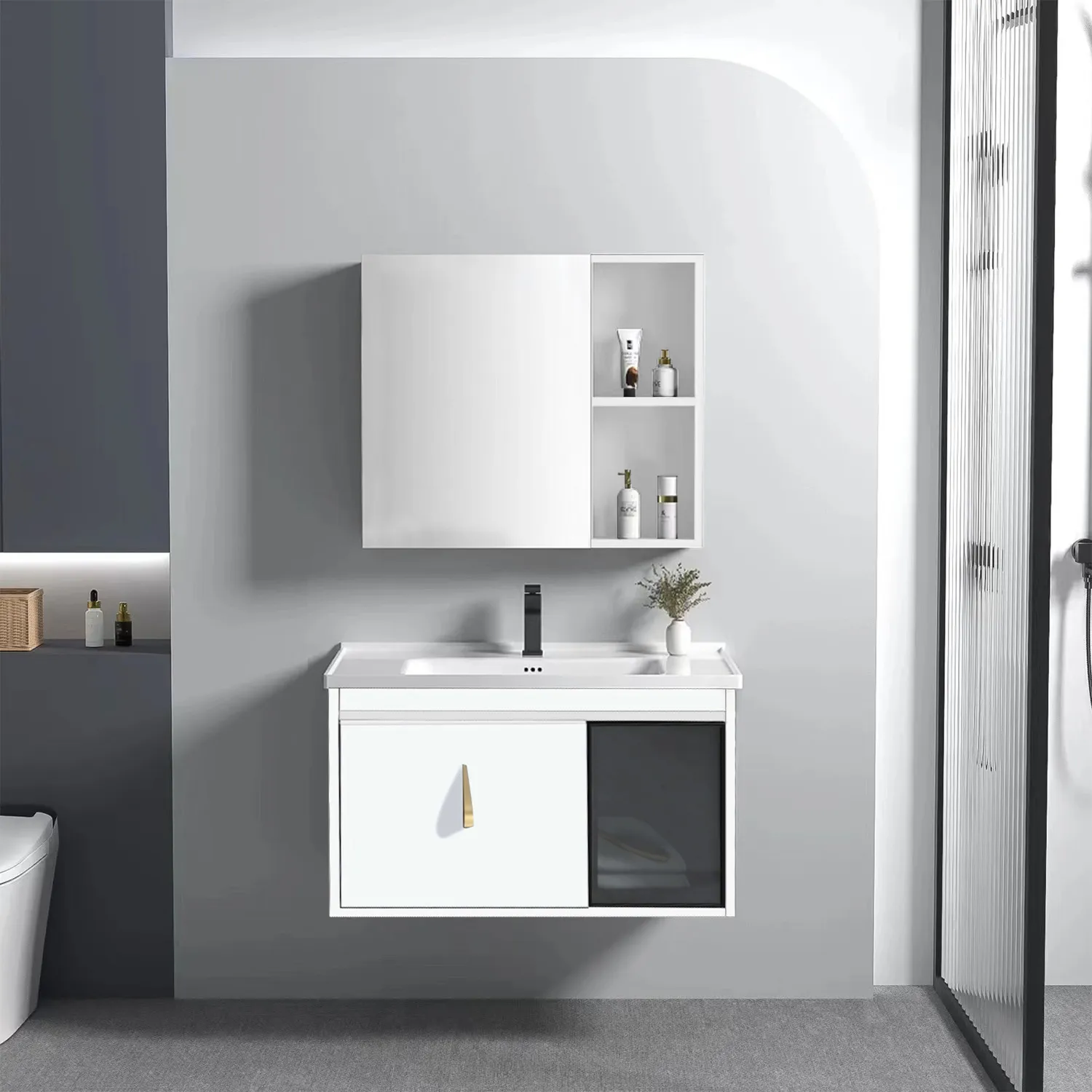 Set mobilier de baie cu lavoar Paris 60cm Alb [3]