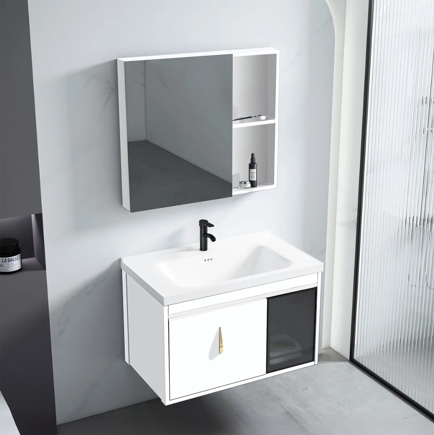 Set mobilier de baie cu lavoar Paris 60cm Alb [2]