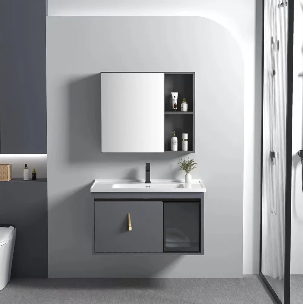 Set mobilier de baie cu lavoar Paris 60cm Gri [3]