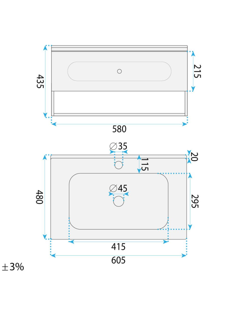 Set mobilier de baie cu lavoar River 60cm Grey [9]