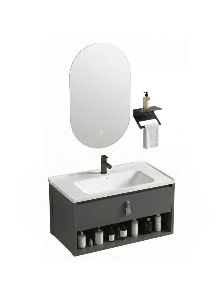 Set mobilier de baie cu lavoar Toledo 80cm Grey [2]