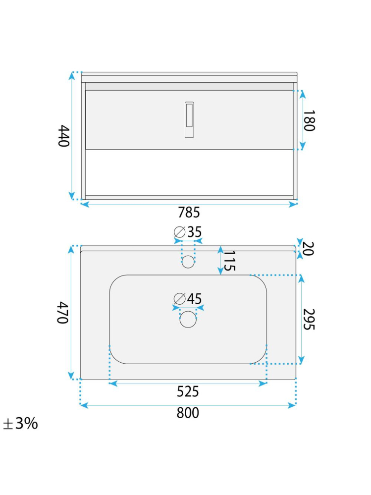 Set mobilier de baie cu lavoar Toledo 80cm Grey [9]