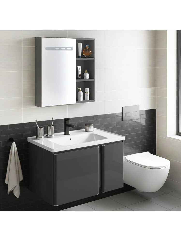 Set mobilier de baie cu lavoar Tula 60cm gri [4]