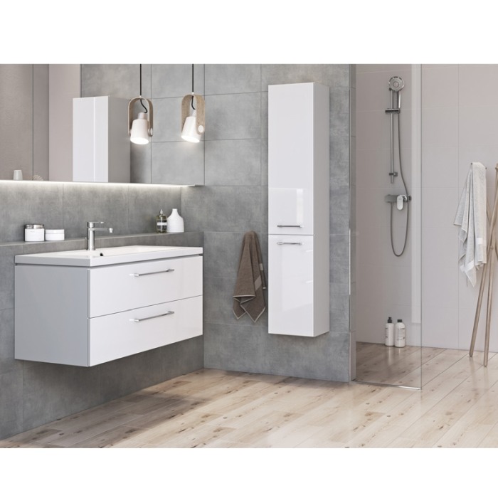 Set mobilier suspendat si lavoar Cersanit, Lara, cu doua sertare, 60 x 45 cm, alb [5]