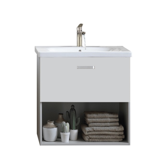 Set mobilier suspendat si lavoar Kolpasan, Evelin, 65 cm, alb [1]