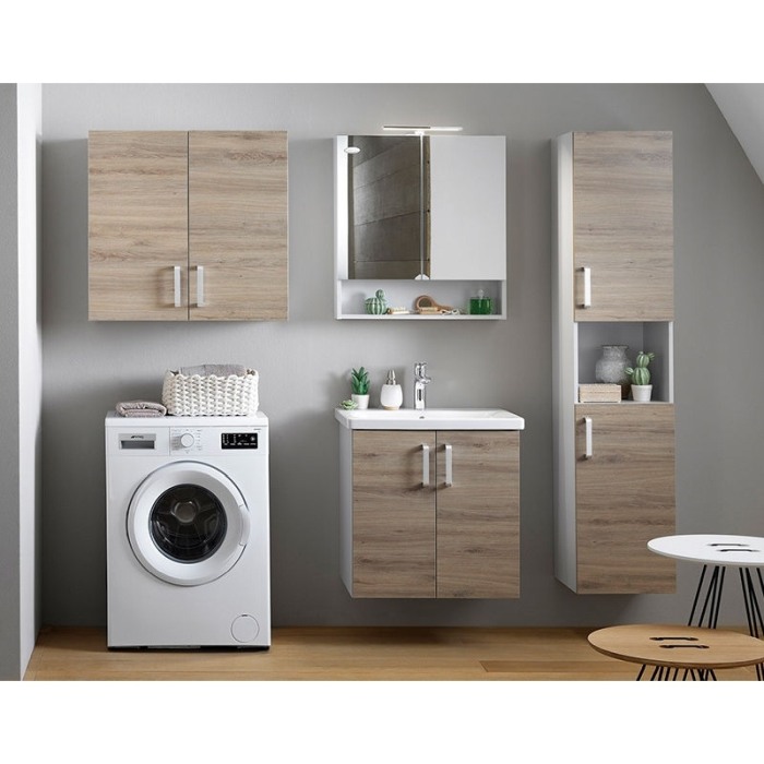 Set mobilier suspendat si lavoar Kolpasan, Evelin, 65 cm, stejar gri [5]